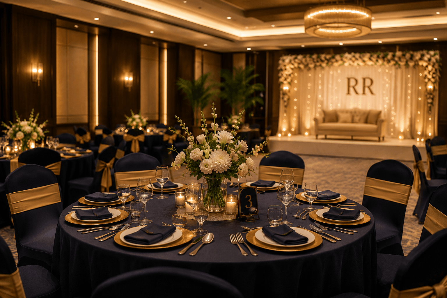 Hotel Raana party hall set up for an event
